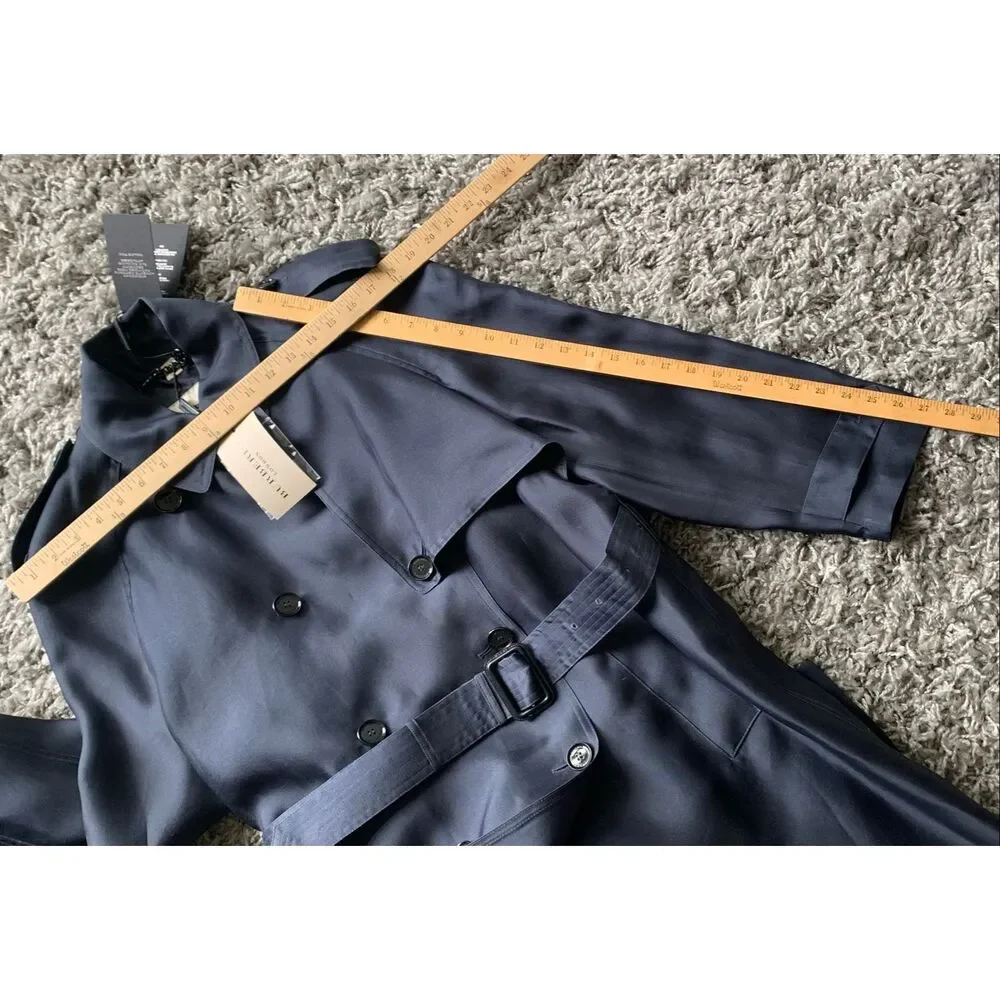 NEW NWT BURBERRY SILK Midnight Blue Trench Coat Jacket sz US 10 $3350 - Picture 7 of 14